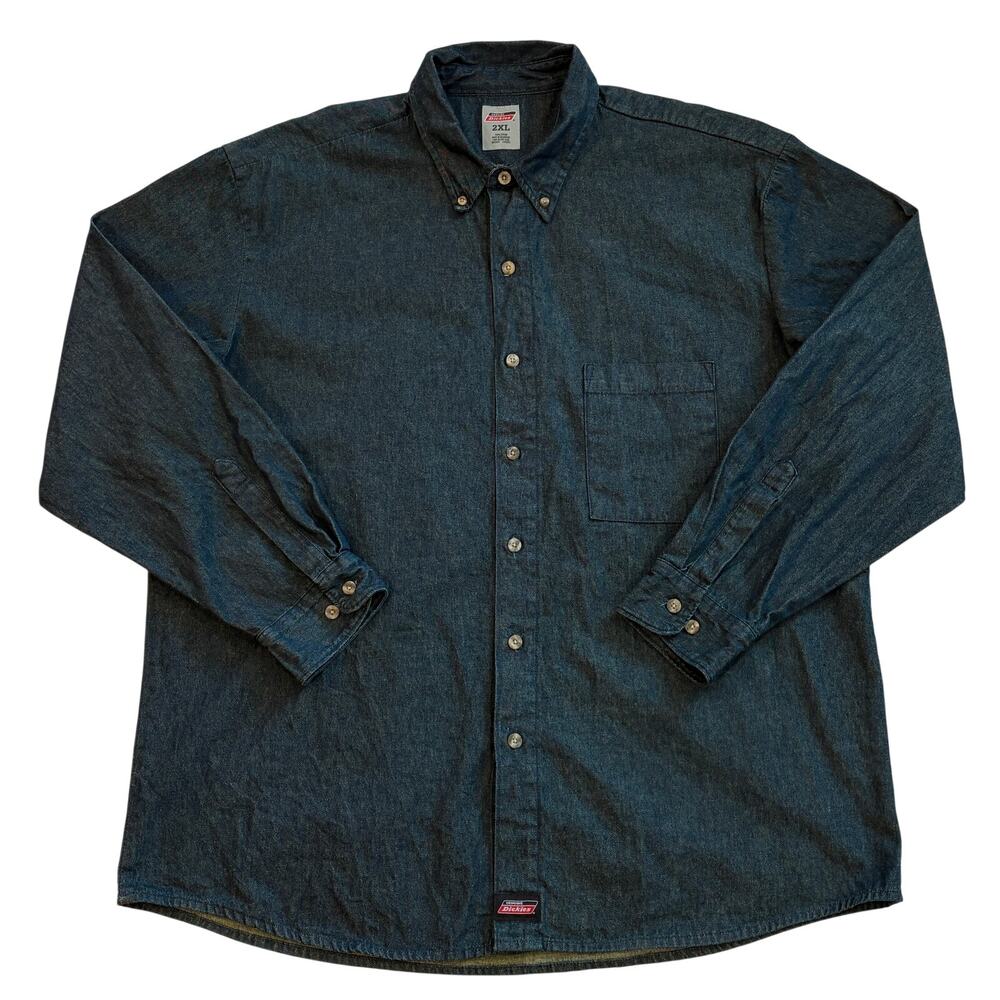 Dickies Denim Shirt Mens Size 2XL Blue Button Up Long Sleeve Workwear Western